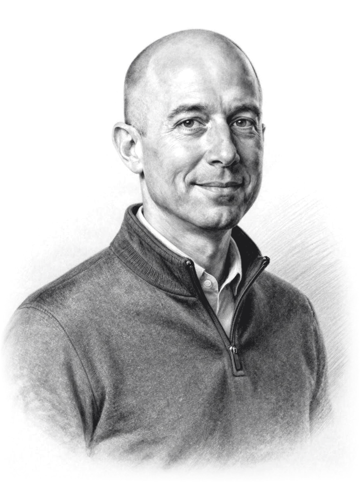Pencil portrait of Andy Jassy