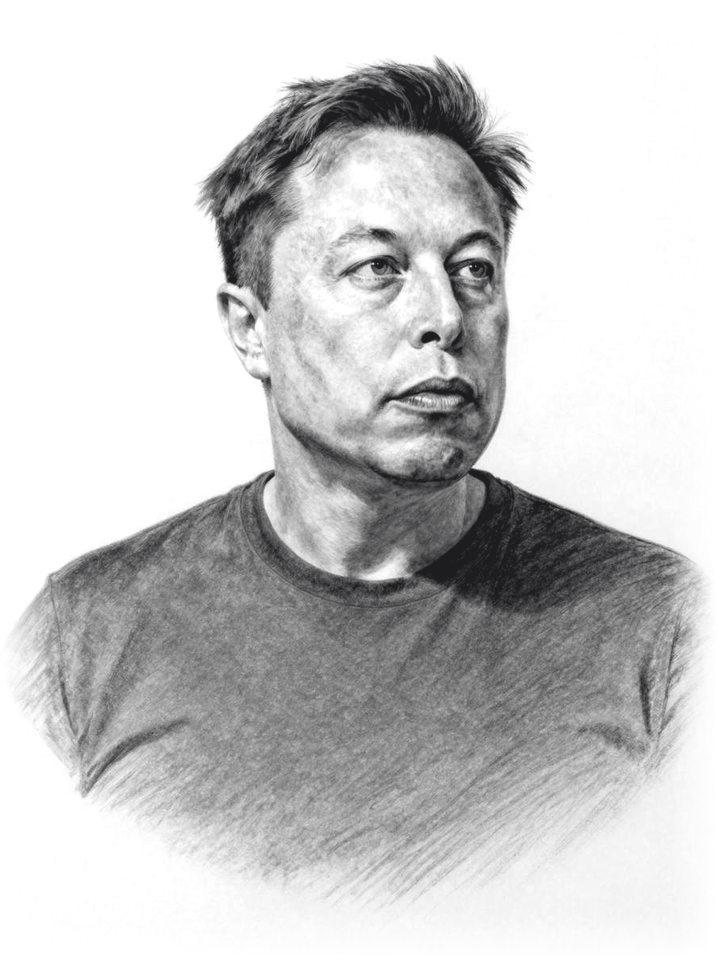 Pencil portrait of Elon Musk