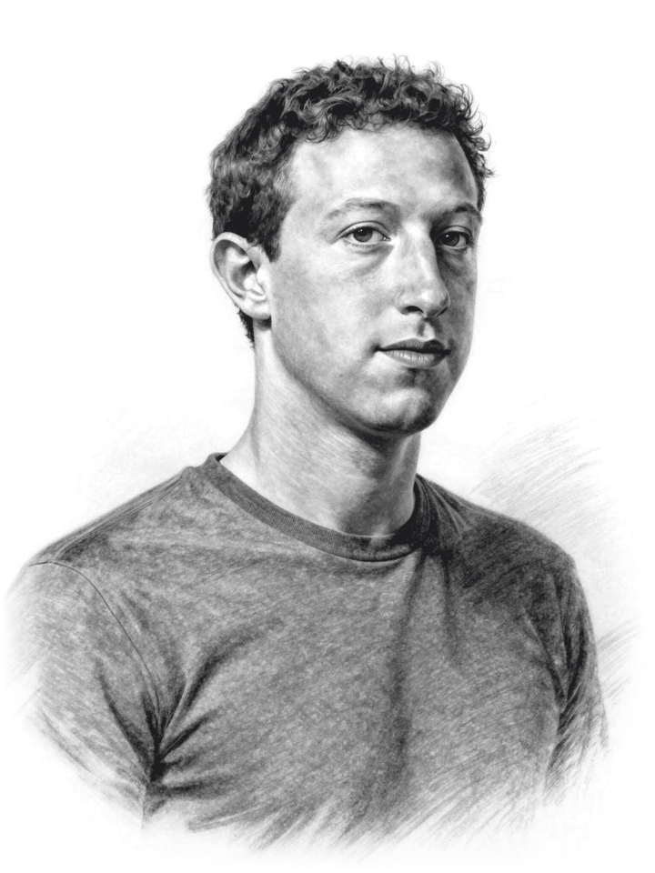 Pencil portrait of Mark Zuckerberg